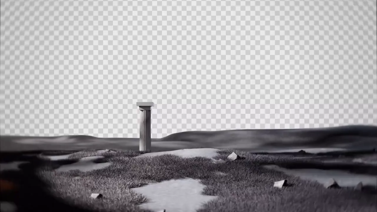 Monochrome terrain and a column in a Chainer scene breakdown