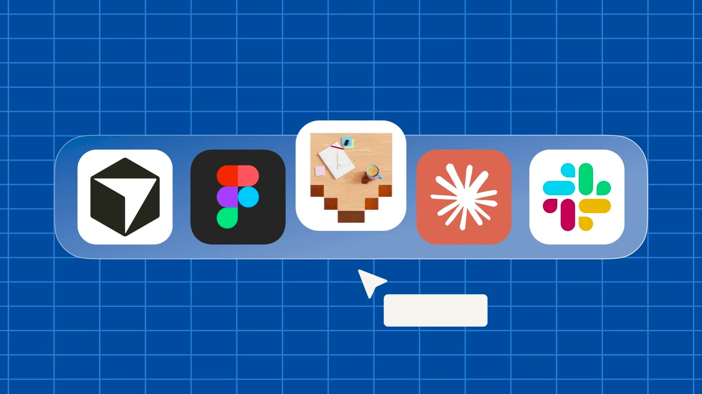 Vizcom app icon changing through drawn and pixelated forms on a blue grid