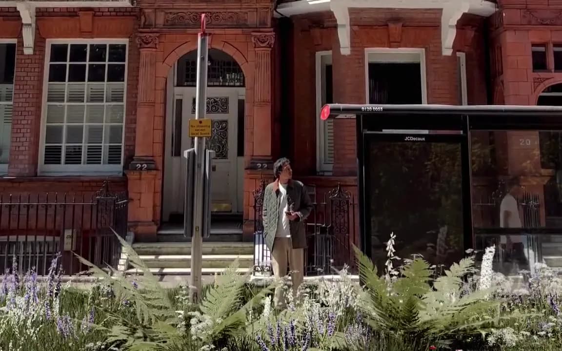 CGI ferns growing along a city pavement in Barbour’s Icons in Quilting campaign