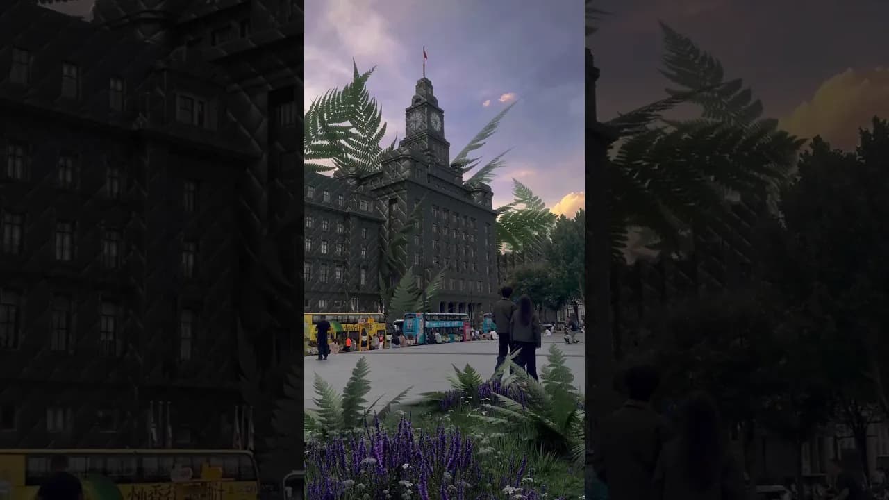 Oversized ferns and quilted surfaces added to a city square