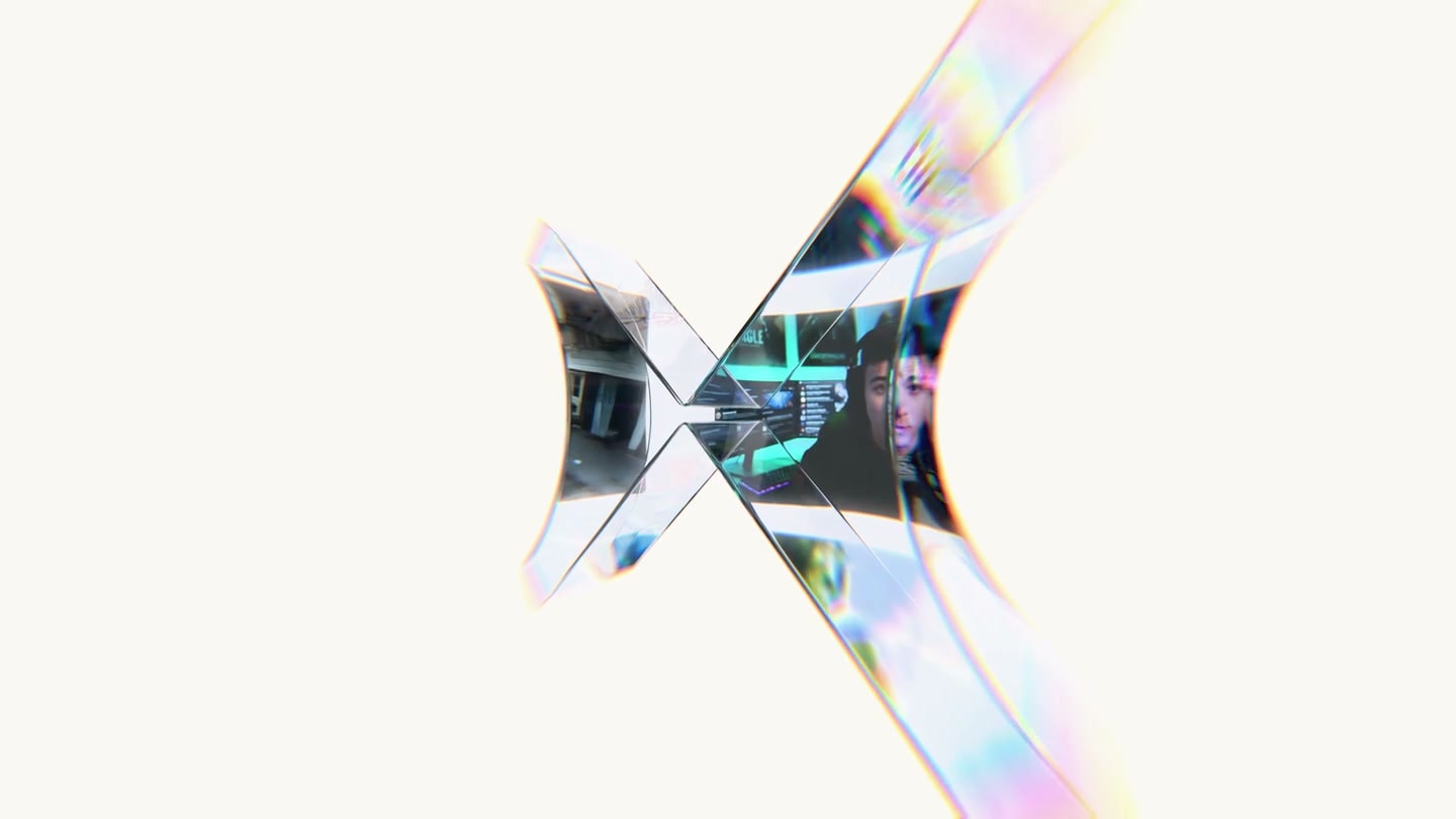 ValkaAI mirrored-butterfly logo rendered as a refractive glass prism