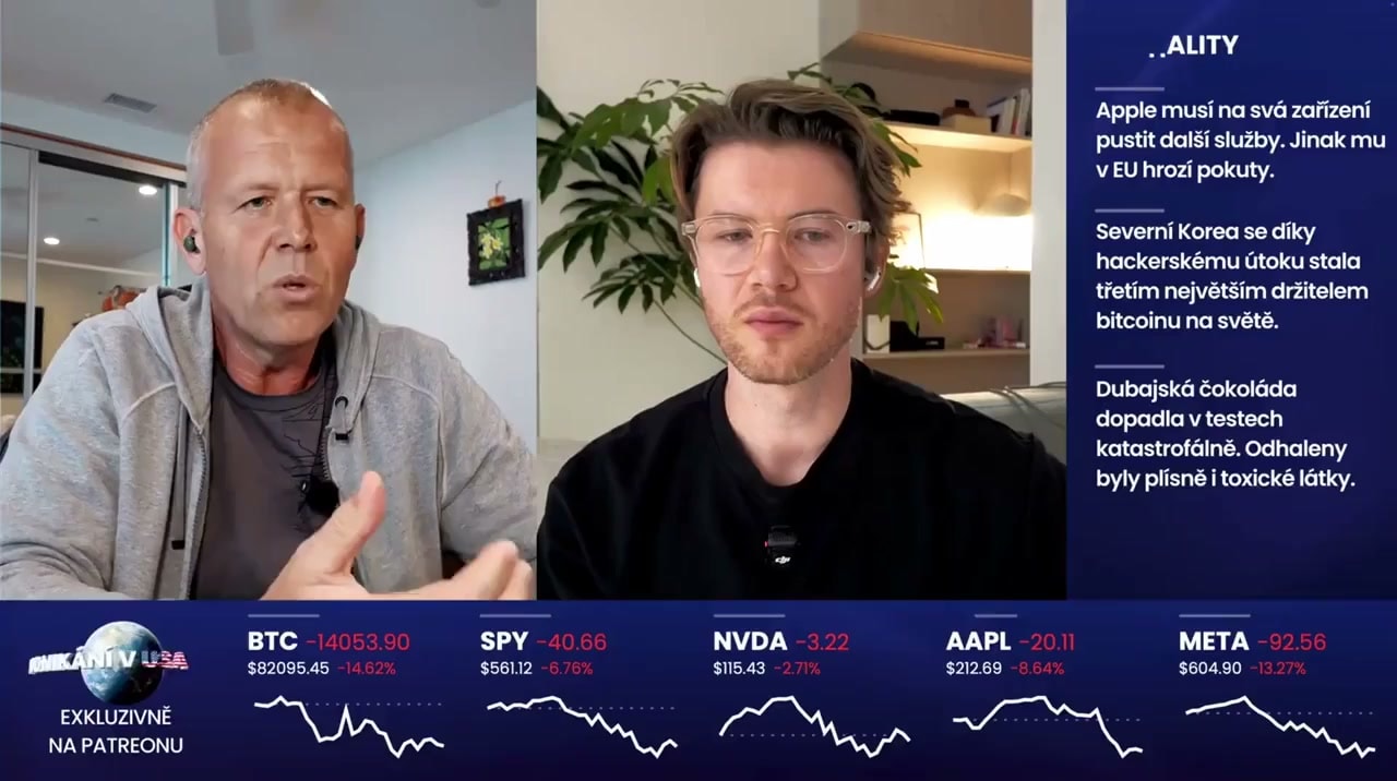 Branded market charts beneath a Vojta Zizka video conversation