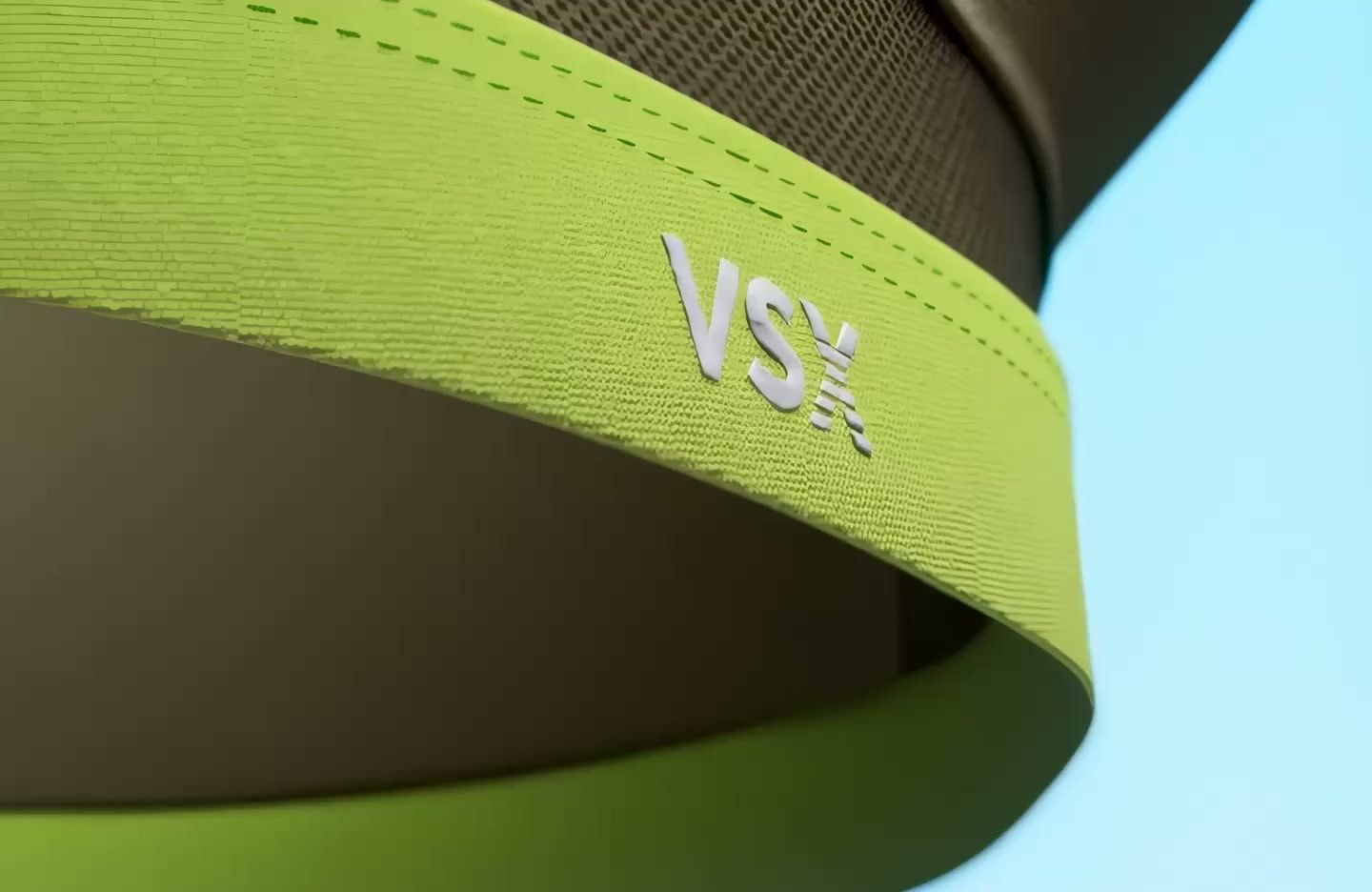 Wide product view moving from the embroidered VSX band to the complete sports bra
